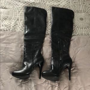Black leather over the knee boots